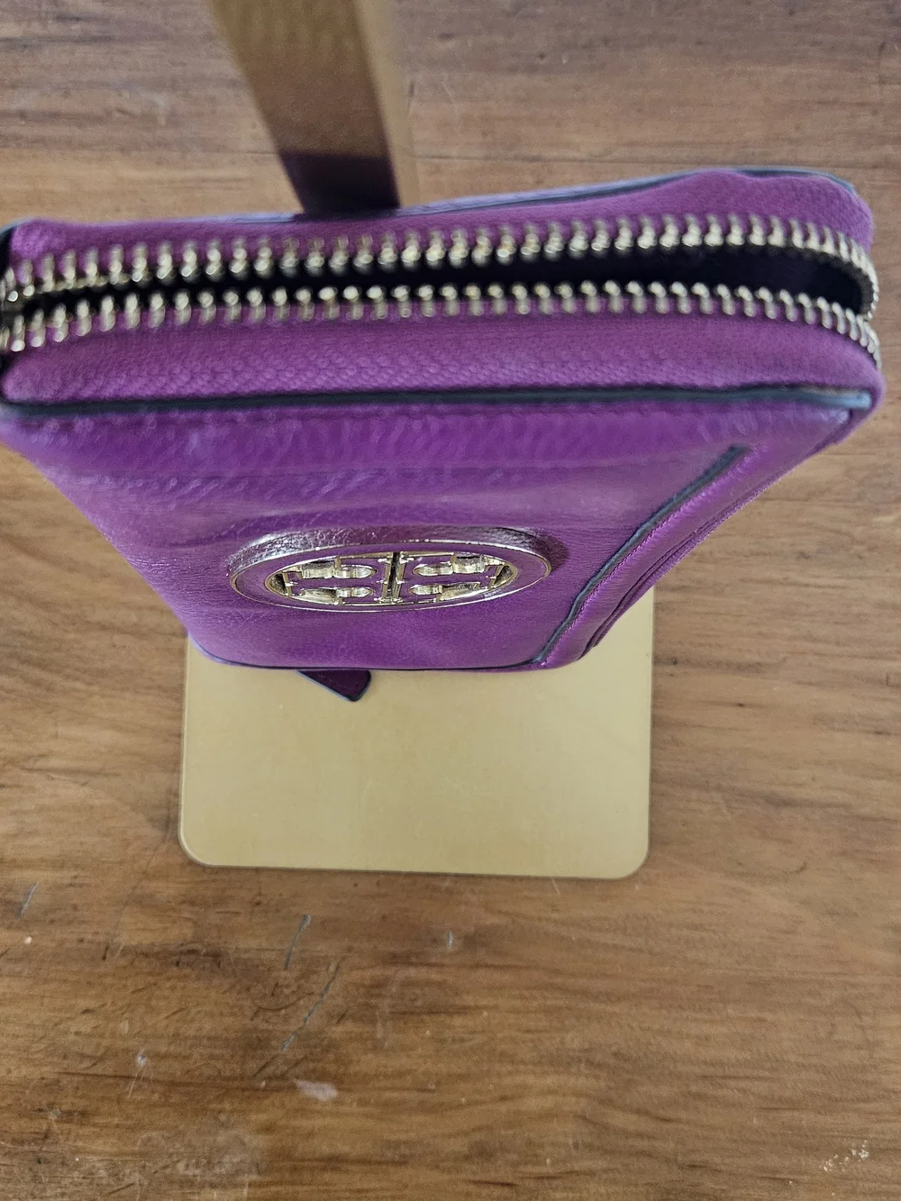 Tory Burch Magenta Leather Zip-Around Wallet with Gold Logo